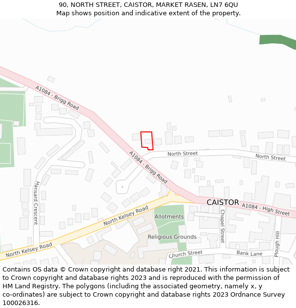 90, NORTH STREET, CAISTOR, MARKET RASEN, LN7 6QU: Location map and indicative extent of plot