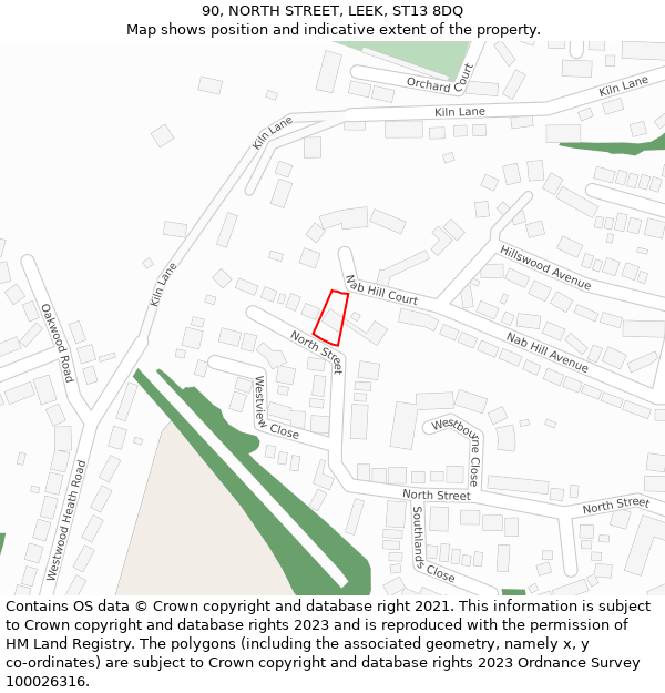 90, NORTH STREET, LEEK, ST13 8DQ: Location map and indicative extent of plot