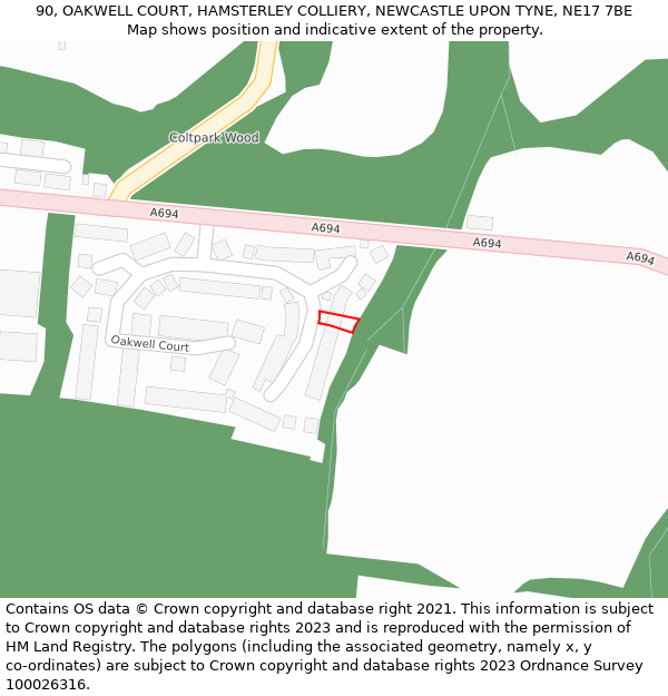 90, OAKWELL COURT, HAMSTERLEY COLLIERY, NEWCASTLE UPON TYNE, NE17 7BE: Location map and indicative extent of plot