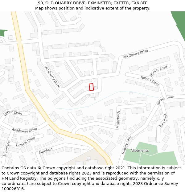 90, OLD QUARRY DRIVE, EXMINSTER, EXETER, EX6 8FE: Location map and indicative extent of plot