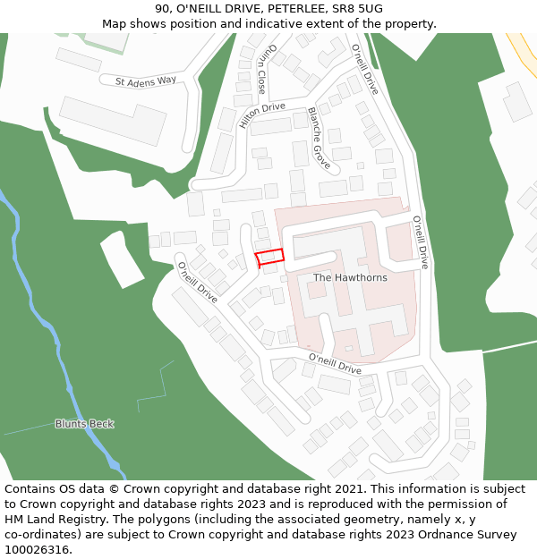 90, O'NEILL DRIVE, PETERLEE, SR8 5UG: Location map and indicative extent of plot