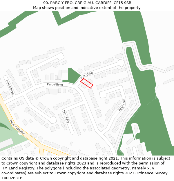 90, PARC Y FRO, CREIGIAU, CARDIFF, CF15 9SB: Location map and indicative extent of plot