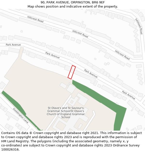 90, PARK AVENUE, ORPINGTON, BR6 9EF: Location map and indicative extent of plot