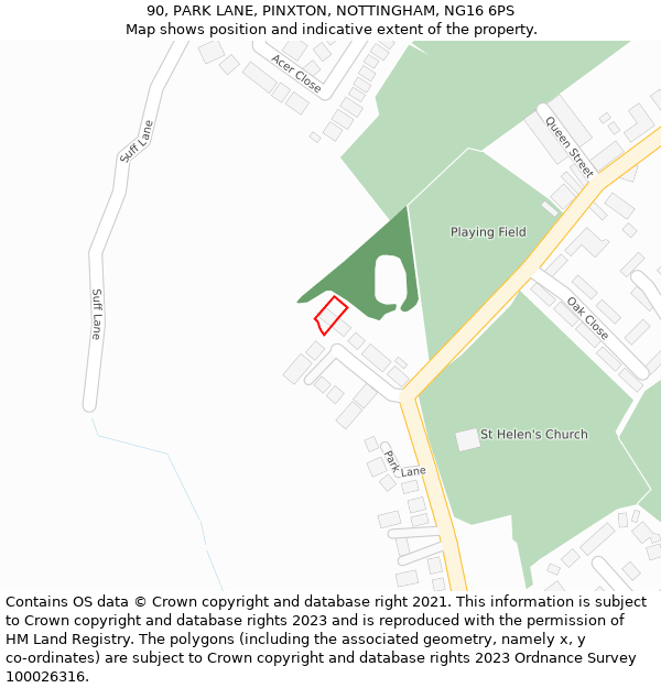 90, PARK LANE, PINXTON, NOTTINGHAM, NG16 6PS: Location map and indicative extent of plot