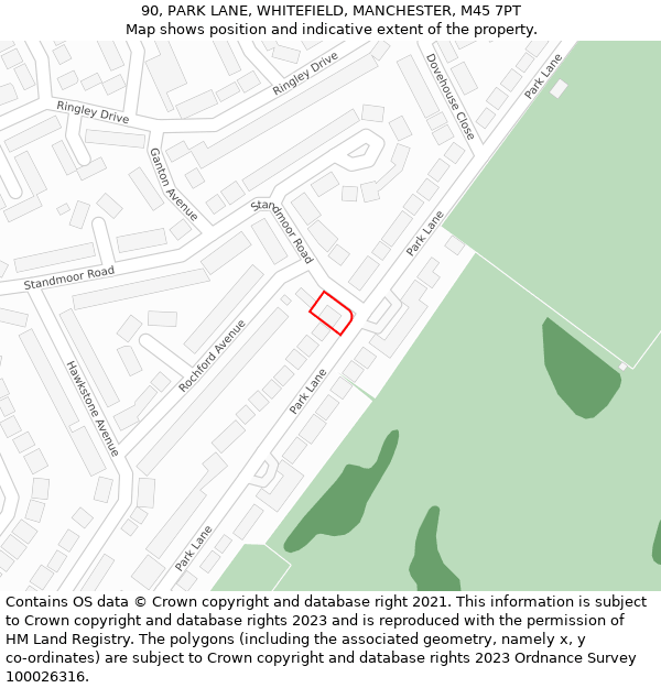 90, PARK LANE, WHITEFIELD, MANCHESTER, M45 7PT: Location map and indicative extent of plot