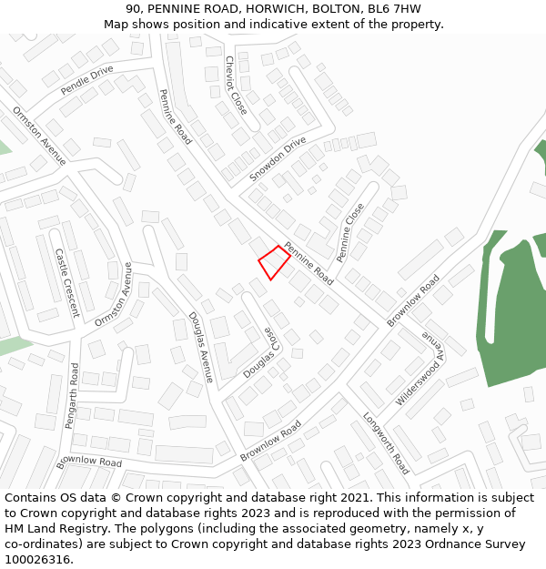 90, PENNINE ROAD, HORWICH, BOLTON, BL6 7HW: Location map and indicative extent of plot