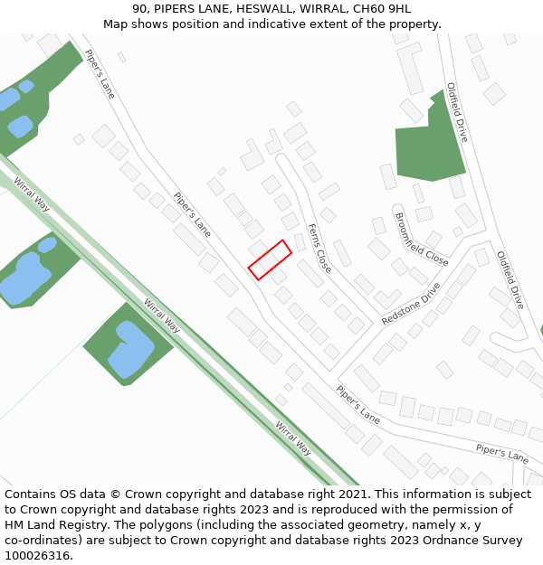 90, PIPERS LANE, HESWALL, WIRRAL, CH60 9HL: Location map and indicative extent of plot