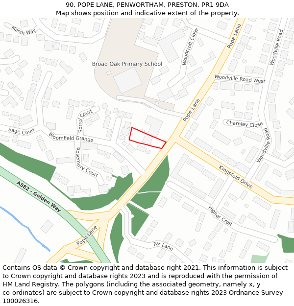 90, POPE LANE, PENWORTHAM, PRESTON, PR1 9DA: Location map and indicative extent of plot