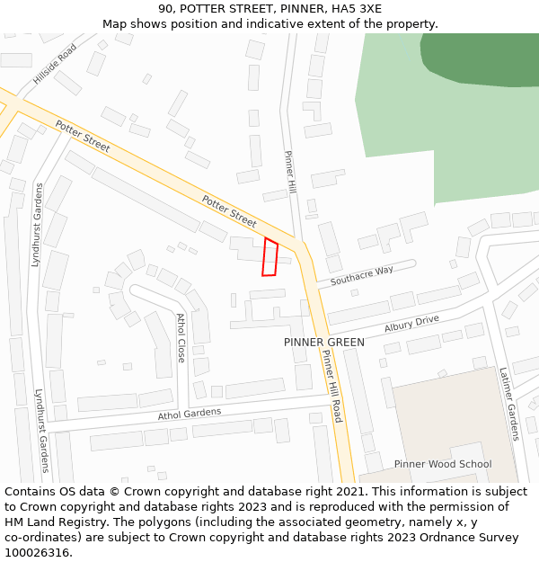 90, POTTER STREET, PINNER, HA5 3XE: Location map and indicative extent of plot