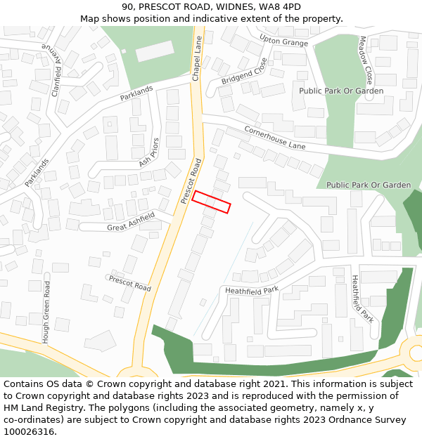 90, PRESCOT ROAD, WIDNES, WA8 4PD: Location map and indicative extent of plot