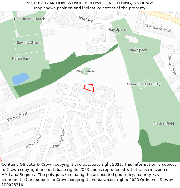 90, PROCLAMATION AVENUE, ROTHWELL, KETTERING, NN14 6GY: Location map and indicative extent of plot