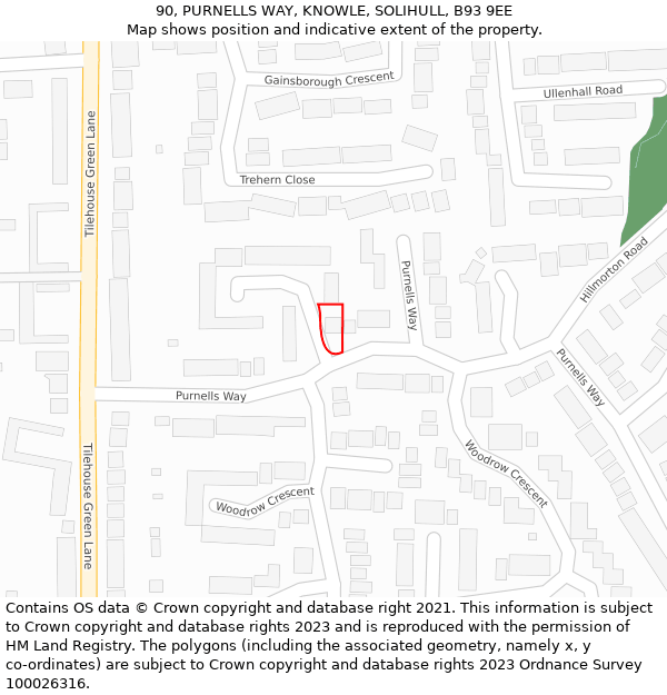 90, PURNELLS WAY, KNOWLE, SOLIHULL, B93 9EE: Location map and indicative extent of plot