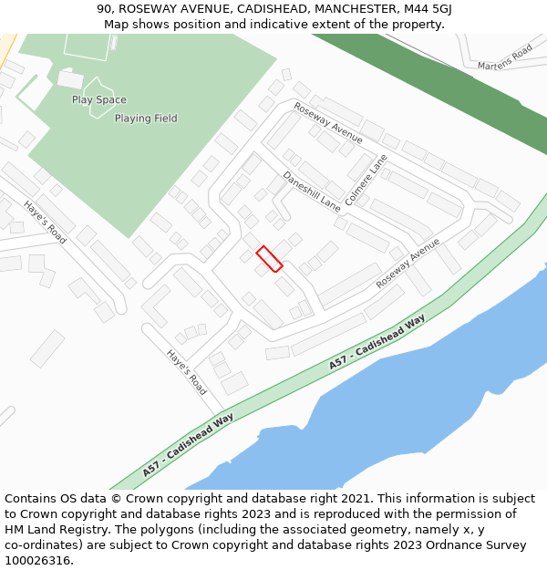 90, ROSEWAY AVENUE, CADISHEAD, MANCHESTER, M44 5GJ: Location map and indicative extent of plot