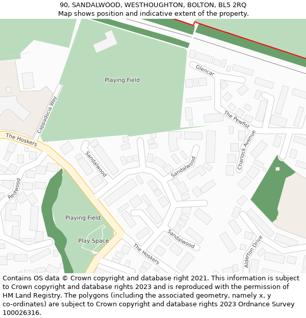 90, SANDALWOOD, WESTHOUGHTON, BOLTON, BL5 2RQ: Location map and indicative extent of plot