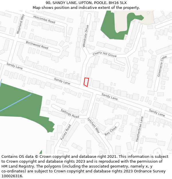 90, SANDY LANE, UPTON, POOLE, BH16 5LX: Location map and indicative extent of plot