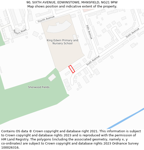 90, SIXTH AVENUE, EDWINSTOWE, MANSFIELD, NG21 9PW: Location map and indicative extent of plot