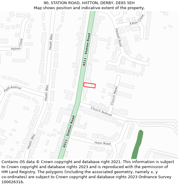 90, STATION ROAD, HATTON, DERBY, DE65 5EH: Location map and indicative extent of plot