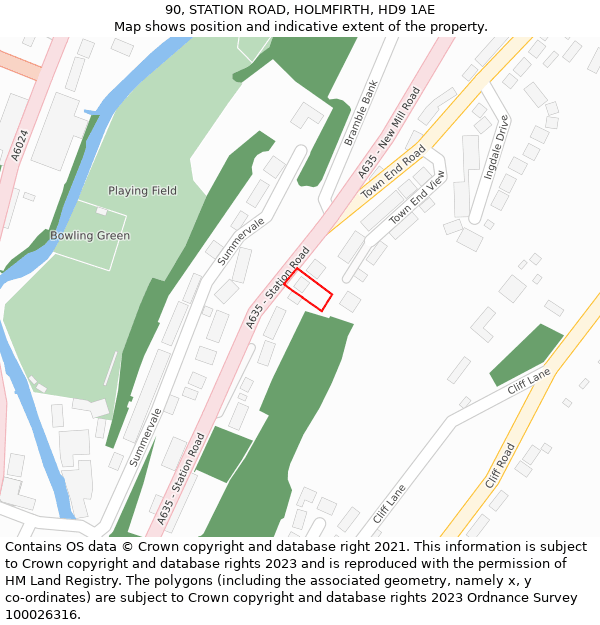 90, STATION ROAD, HOLMFIRTH, HD9 1AE: Location map and indicative extent of plot