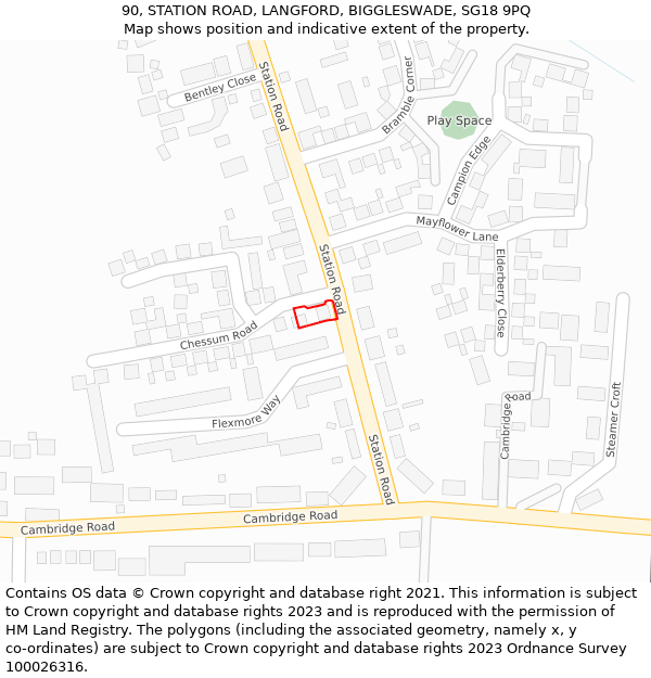 90, STATION ROAD, LANGFORD, BIGGLESWADE, SG18 9PQ: Location map and indicative extent of plot