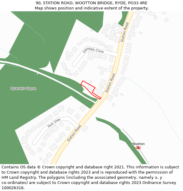 90, STATION ROAD, WOOTTON BRIDGE, RYDE, PO33 4RE: Location map and indicative extent of plot