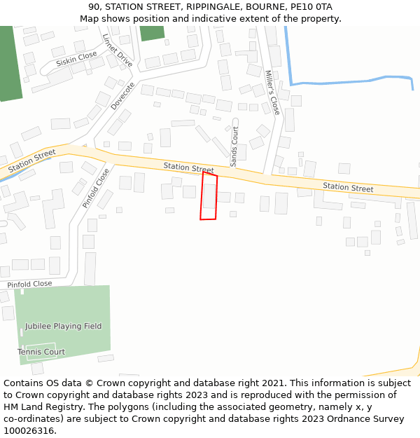 90, STATION STREET, RIPPINGALE, BOURNE, PE10 0TA: Location map and indicative extent of plot