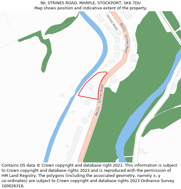 90, STRINES ROAD, MARPLE, STOCKPORT, SK6 7DU: Location map and indicative extent of plot