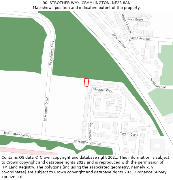 90, STROTHER WAY, CRAMLINGTON, NE23 8AN: Location map and indicative extent of plot