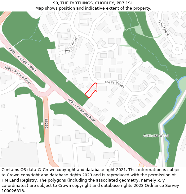 90, THE FARTHINGS, CHORLEY, PR7 1SH: Location map and indicative extent of plot