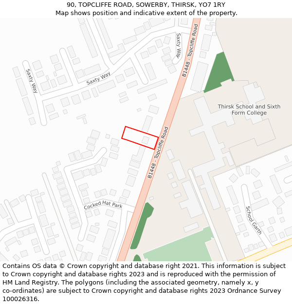 90, TOPCLIFFE ROAD, SOWERBY, THIRSK, YO7 1RY: Location map and indicative extent of plot