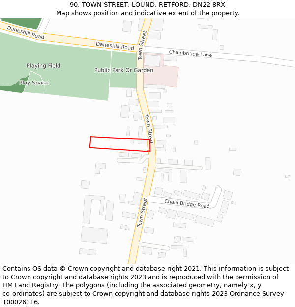 90, TOWN STREET, LOUND, RETFORD, DN22 8RX: Location map and indicative extent of plot