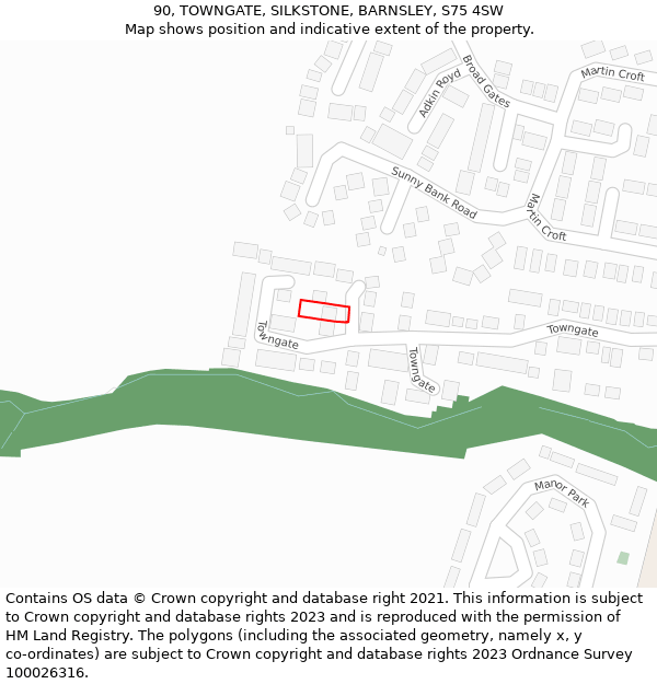 90, TOWNGATE, SILKSTONE, BARNSLEY, S75 4SW: Location map and indicative extent of plot