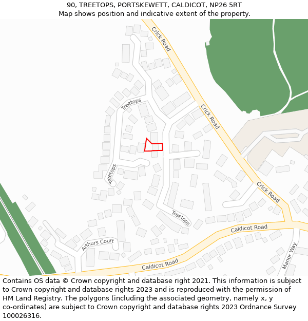 90, TREETOPS, PORTSKEWETT, CALDICOT, NP26 5RT: Location map and indicative extent of plot