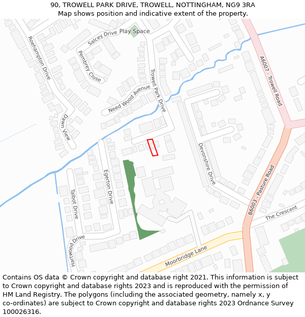 90, TROWELL PARK DRIVE, TROWELL, NOTTINGHAM, NG9 3RA: Location map and indicative extent of plot