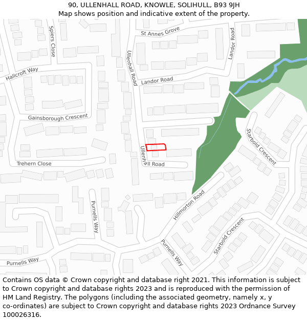 90, ULLENHALL ROAD, KNOWLE, SOLIHULL, B93 9JH: Location map and indicative extent of plot