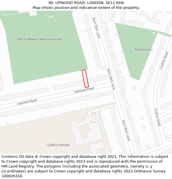 90, UPWOOD ROAD, LONDON, SE12 8AN: Location map and indicative extent of plot