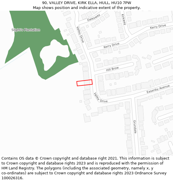 90, VALLEY DRIVE, KIRK ELLA, HULL, HU10 7PW: Location map and indicative extent of plot