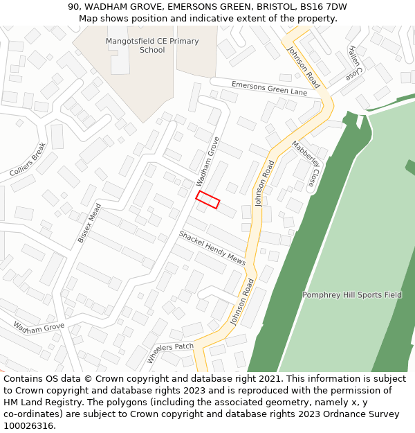 90, WADHAM GROVE, EMERSONS GREEN, BRISTOL, BS16 7DW: Location map and indicative extent of plot