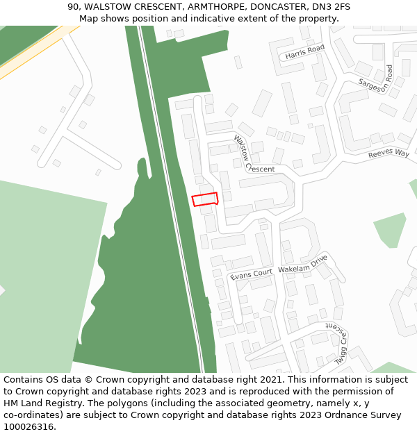 90, WALSTOW CRESCENT, ARMTHORPE, DONCASTER, DN3 2FS: Location map and indicative extent of plot