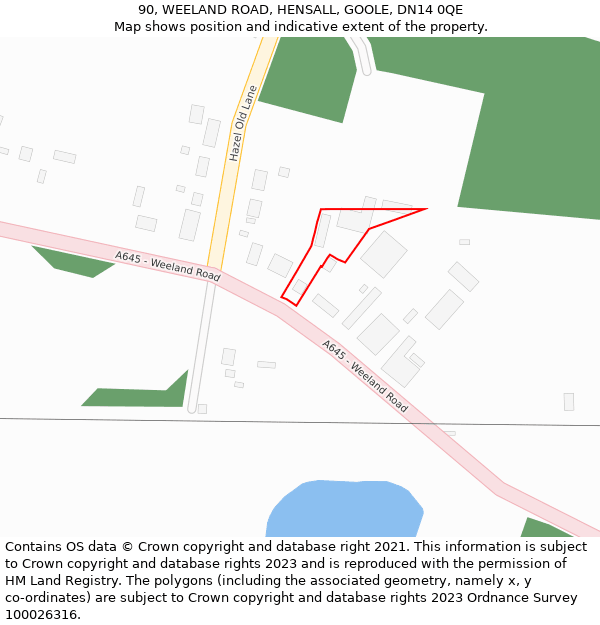 90, WEELAND ROAD, HENSALL, GOOLE, DN14 0QE: Location map and indicative extent of plot