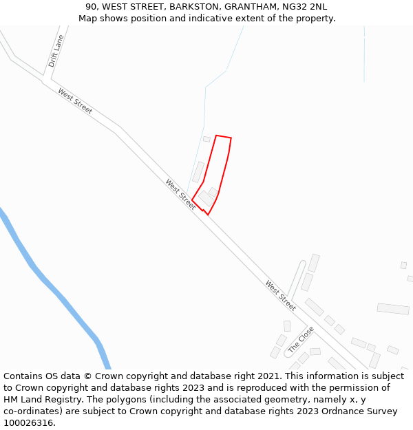 90, WEST STREET, BARKSTON, GRANTHAM, NG32 2NL: Location map and indicative extent of plot