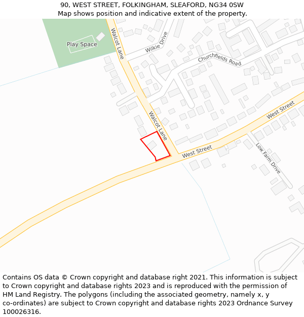 90, WEST STREET, FOLKINGHAM, SLEAFORD, NG34 0SW: Location map and indicative extent of plot