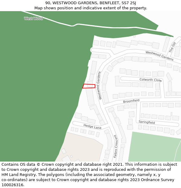 90, WESTWOOD GARDENS, BENFLEET, SS7 2SJ: Location map and indicative extent of plot