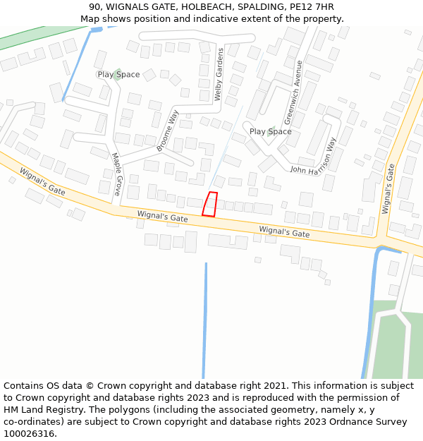 90, WIGNALS GATE, HOLBEACH, SPALDING, PE12 7HR: Location map and indicative extent of plot