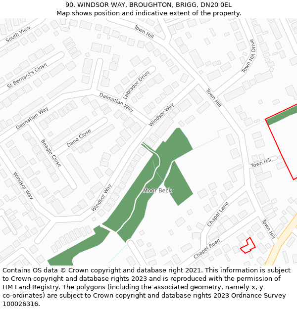 90, WINDSOR WAY, BROUGHTON, BRIGG, DN20 0EL: Location map and indicative extent of plot