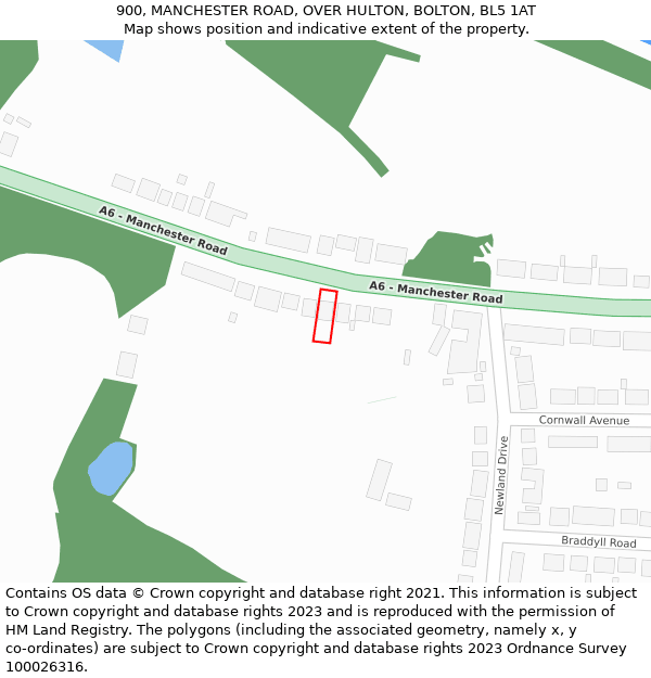 900, MANCHESTER ROAD, OVER HULTON, BOLTON, BL5 1AT: Location map and indicative extent of plot