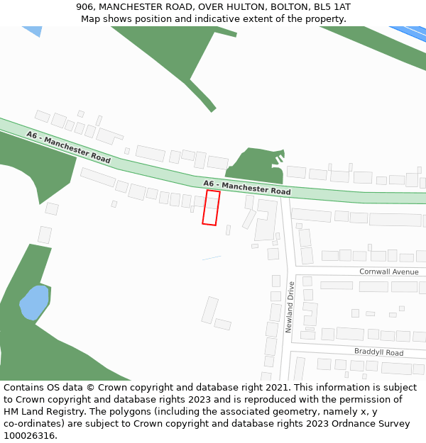 906, MANCHESTER ROAD, OVER HULTON, BOLTON, BL5 1AT: Location map and indicative extent of plot