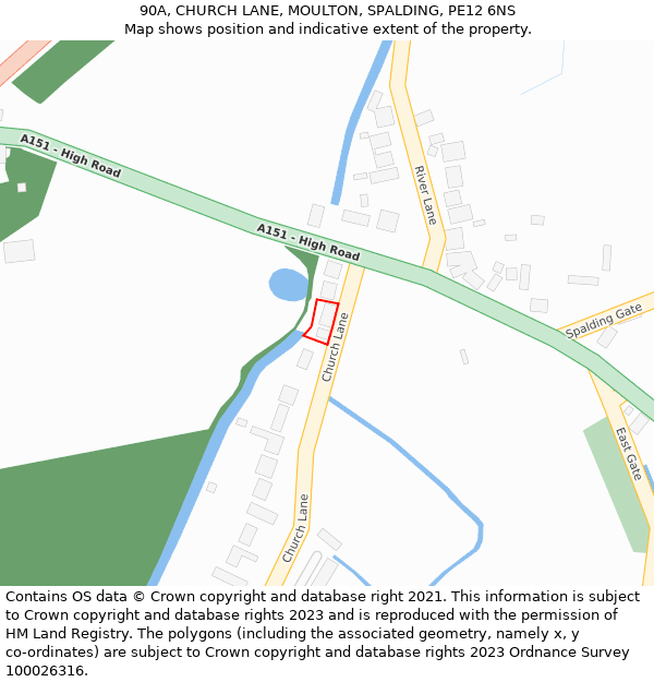 90A, CHURCH LANE, MOULTON, SPALDING, PE12 6NS: Location map and indicative extent of plot