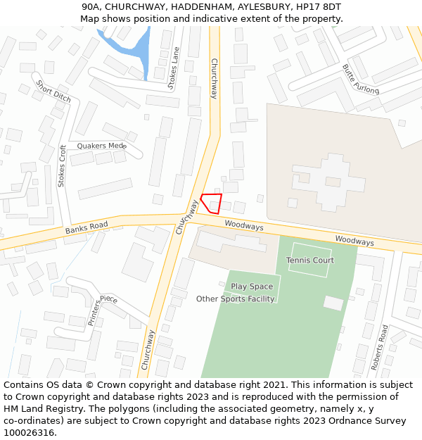 90A, CHURCHWAY, HADDENHAM, AYLESBURY, HP17 8DT: Location map and indicative extent of plot