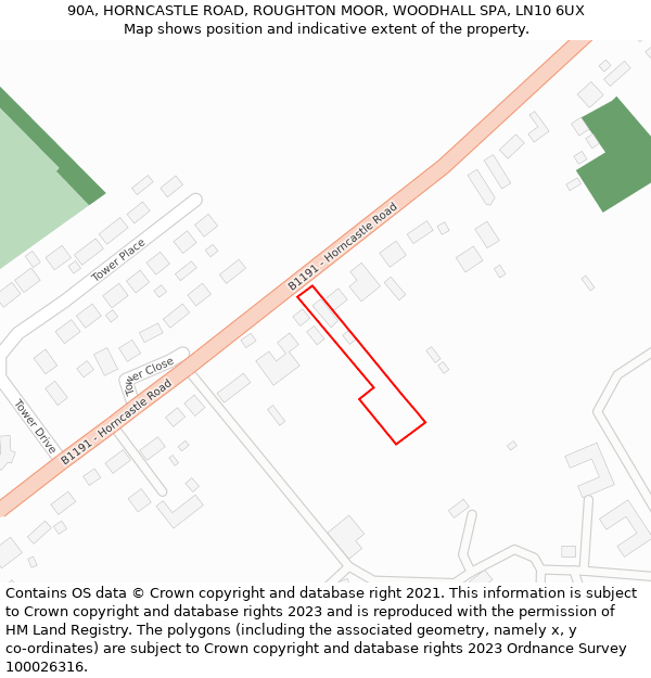 90A, HORNCASTLE ROAD, ROUGHTON MOOR, WOODHALL SPA, LN10 6UX: Location map and indicative extent of plot