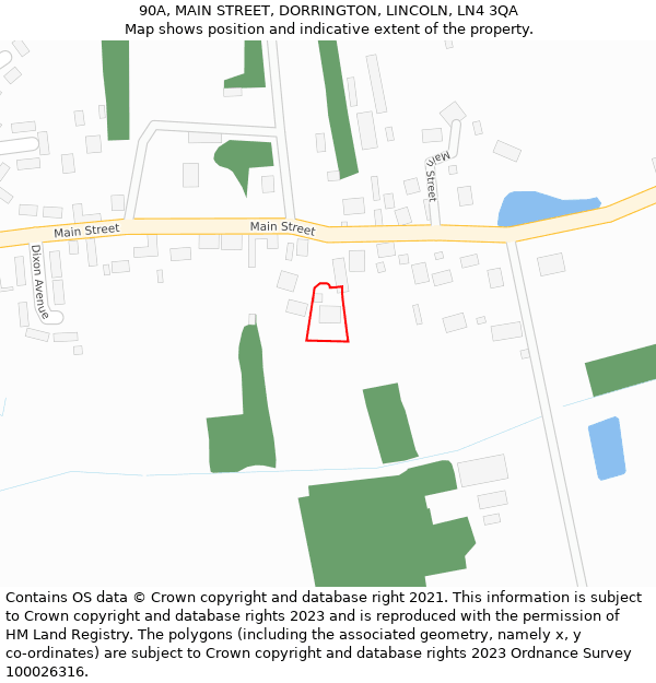 90A, MAIN STREET, DORRINGTON, LINCOLN, LN4 3QA: Location map and indicative extent of plot